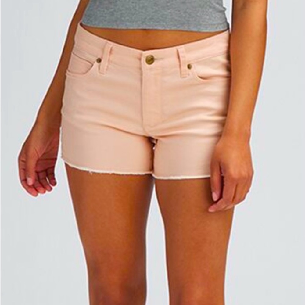Soft Pink Organic Cotton Denim Toad & Co Shorts with frayed hem